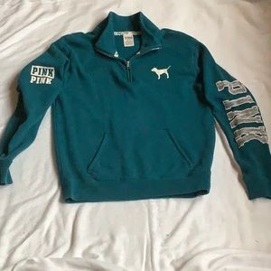 PINK 1/4 Zip Women’s Sweatshirt Size XSmall raised sewn letters on one sleeve